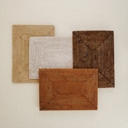 Rectangular Rattan Placemat - White Wash - Coastal Villa Homeware